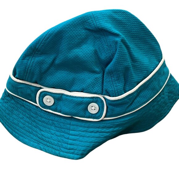 Janie and Jack Summer Lined Cotton Turquoise Sun Hat With Button Detail Size 4-5 - Picture 1 of 4